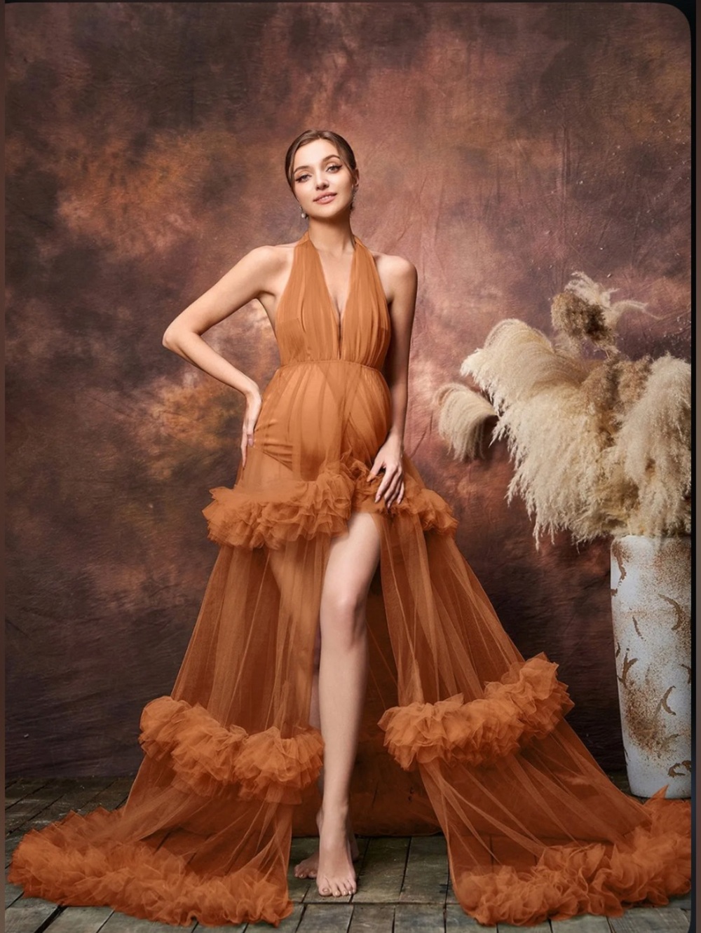 Elegant maternity robe with built-in bodysuit.